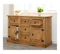 Seconique Corona 2 Door 5 Drawer Sideboard in Distressed Waxed Pine