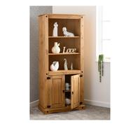 Corona 2 Door Display Unit/Bookcase - Distressed Waxed Pine