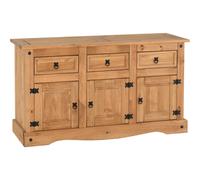 Seconique Corona 3 Door 3 Drawer Sideboard in Distressed Waxed Pine