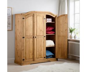 Seconique Corona 3 Door Wardrobe Distressed Waxed Pine