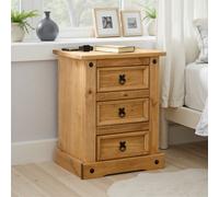Seconique Corona 3 Drawer Bedside - Distressed Waxed Pine, Brown