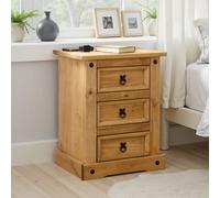 Seconique Corona 3 Drawer Bedside - Distressed Waxed Pine, Brown
