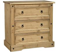 Seconique Corona 3 Drawer Chest in Distressed Waxed Pine