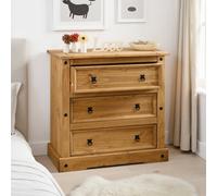 Seconique Corona Distressed Waxed Pine 3 Drawer Chest