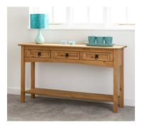 Seconique Corona 3 Drawer Console Table With Shelf - Distressed Waxed Pine, Brown