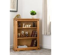 Seconique Corona Low Bookcase - Distressed Waxed Pine, Brown