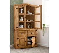 Corona 3' Distressed Waxed Pine/Clear Glass Buffet Hutch