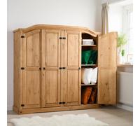 Seconique Corona 4 Door Wardrobe - Distressed Waxed Pine, Brown