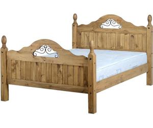 Seconique Corona 4Ft6 Double Bed High Foot End Scroll Distressed Waxed Pine