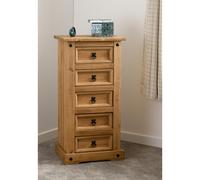 Seconique Corona 5 Drawer Narrow Chest in Distressed Waxed Pine