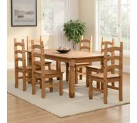 Seconique Corona 6Ft Dining Set With 6 Chairs In Distressed Waxed Pine