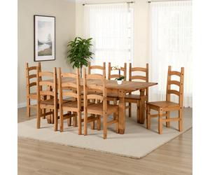 Seconique Corona 8 Chair Extending Dining Set Distressed Waxed Pine Finish