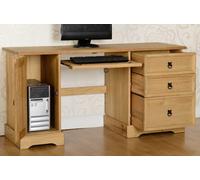 Seconique Corona Computer Desk 1 Door 3 Drawer Distressed Waxed Pine