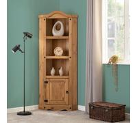 Corona Corner 1 Door 2 Shelf Display Unit in Distressed Waxed Pine