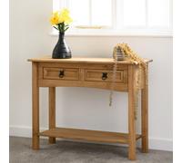 Seconique Corona 2 Drawer Console Table With Shelf - Distressed Waxed Pine, Brown