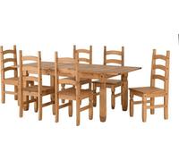 Seconique Corona 6 Seater Extending Dining Set Distressed Waxed Pine and Brown - Wilko