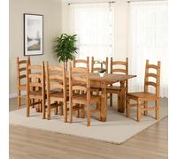 Seconique Corona Extending Dining Set with 8 Dining Chairs in Distressed Waxed Pine, none