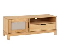 Seconique Corona Rattan 1 Door 1 Drawer TV Unit in Distressed Wax Pine/Rattan Effect