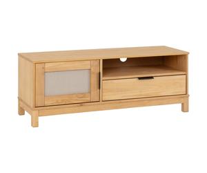 Seconique Corona Rattan 1 Door 1 Drawer TV Unit in Distressed Wax Pine/Rattan Effect