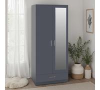 Seconique Dakota 2 Door 1 Drawer Mirrored Wardrobe - Dark Grey