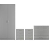 Seconique Dakota 2 Door Double Wardrobe 4 Piece Bedroom Set - Light Grey