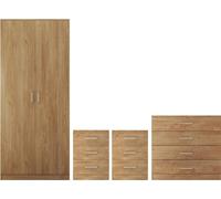 Seconique Dakota 2 Door Double Wardrobe 4 Piece Bedroom Set - Oak