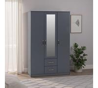 Seconique Dakota 3 Door 2 Drawer Mirrored Wardrobe - Dark Grey
