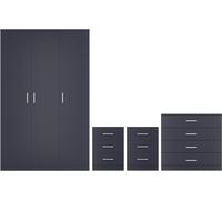 Seconique Dakota 3 Door Triple Wardrobe 4 Piece Bedroom Set - Dark Grey