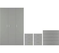 Seconique Dakota 3 Door Triple Wardrobe 4 Piece Bedroom Set - Light Grey