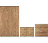 Seconique Dakota 3 Door Triple Wardrobe 4 Piece Bedroom Set - Oak