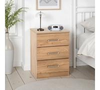 Seconique Dakota 3 Drawer Bedside - Oak Effect, Brown