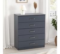 Dakota 5 Drawer Chest of Drawers Dark Grey Metal Drawer Runners and Handles
