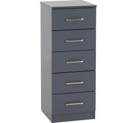 Seconique Dakota 5 Drawer Narrow, Slim Chest in Dark Grey