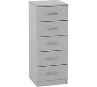 Seconique Dakota 5 Drawer Narrow, Slim Chest in Light Grey