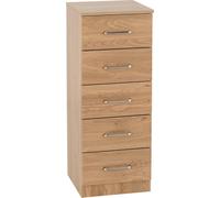 Seconique Dakota 5 Drawer Narrow, Slim Chest in Oak Effect