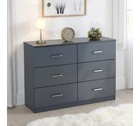 Dakota 6 Drawer Chest of Drawers Dark Grey Metal Drawer Runners and Handles
