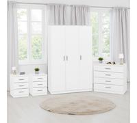 Seconique Dakota 3 Door Wardrobe Bedroom Set - White, White