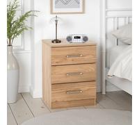 Dakota 3 Drawer Bedside Oak Effect Metal Handles and Drawer Runners