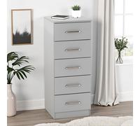 Seconique Dakotia 5 Drawer Narrow Chest in Light Grey Seconique Light Grey