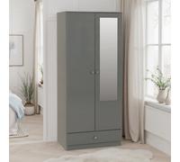 Seconique Denver 2 Door 1 Drawer Mirrored Wardrobe - Grey Gloss