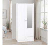 Seconique Denver 2 Door 1 Drawer Mirrored Wardrobe - White Gloss