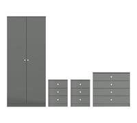 Seconique Denver 2 Door Wardrobe Bedroom Set in Grey Gloss