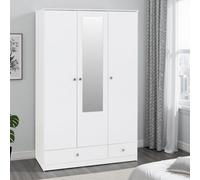 Seconique Denver 3 Door 2 Drawer Mirrored Wardrobe - White Gloss