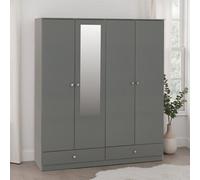 Seconique Denver 4 Door 2 Drawer Mirrored Wardrobe - Grey Gloss