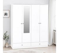 Seconique Denver 4 Door 2 Drawer Mirrored Wardrobe - White Gloss