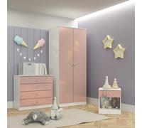Seconique Denver Trio Bedroom Set Pink Gloss Wardrobe Chest Of Drawers Bedside