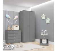 Denver Grey Gloss 2 Door Double Wardrobe 3 Piece Bedroom Furniture Set