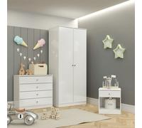 Seconique Denver Trio, Wardrobe, Bedside And Chest Of Drawers - White Gloss.