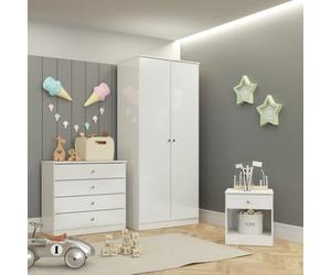 Seconique Denver Trio, Wardrobe, Bedside And Chest Of Drawers - White Gloss.