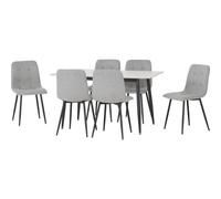 Seconique Fenton Dining Set White Marble Stone Effect With 6 Light Grey Fabric Chairs